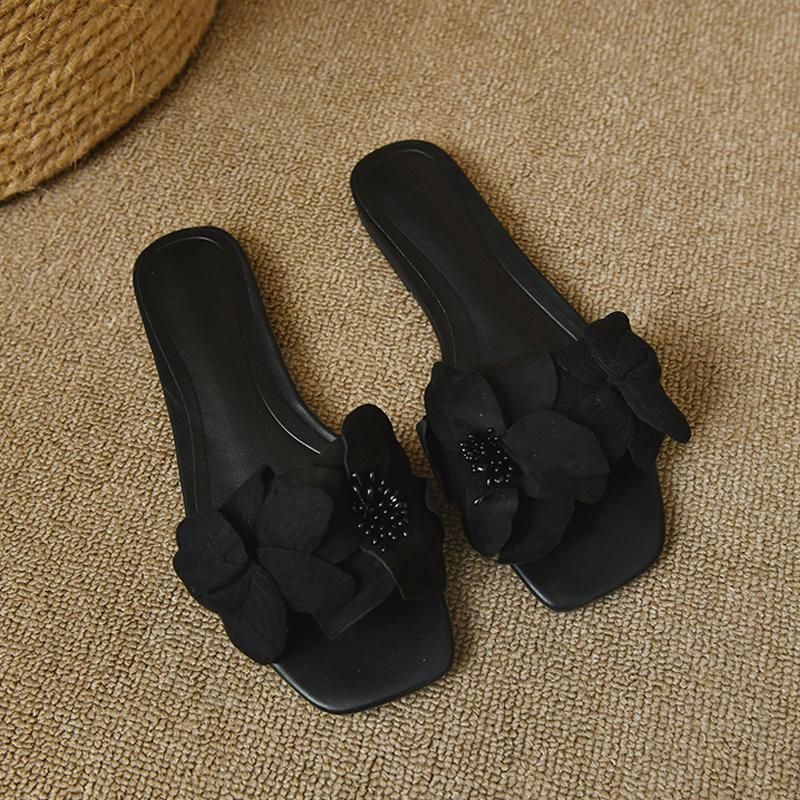 

Fashion Luxury Eternal Flower Mule Slippers Woman Fashion Brand Design Floral Slide Sandals Ladies Summer Outdoor Elegant Flip Flops 42 чёрный