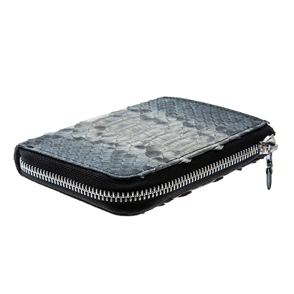 Artemis Classic L-Shaped Slim Gray Python Mini Wallet (ZW0007) - Men's Short Wallet with Zipper, Snake Pattern, and Genuine Leather