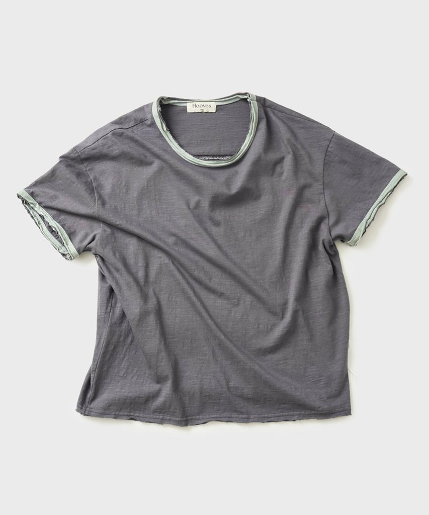HOOVES Layered Slub Crop Short Sleeve Tee [Blue Gray]