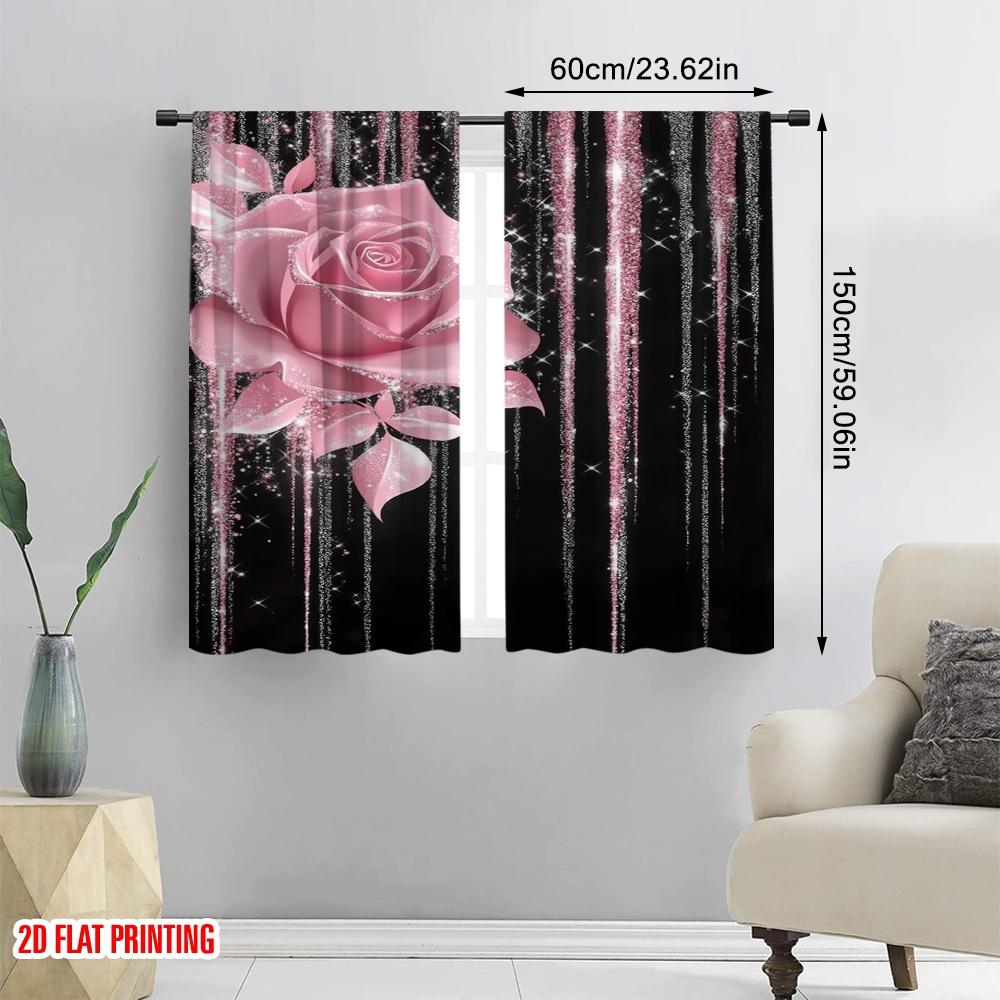 2 Stück, 2D-Flachdruck Beliebte Vorhänge Glitzernde Rose Vielseitiger Polyesterstoff (ohne Stange) Außendekorationen für