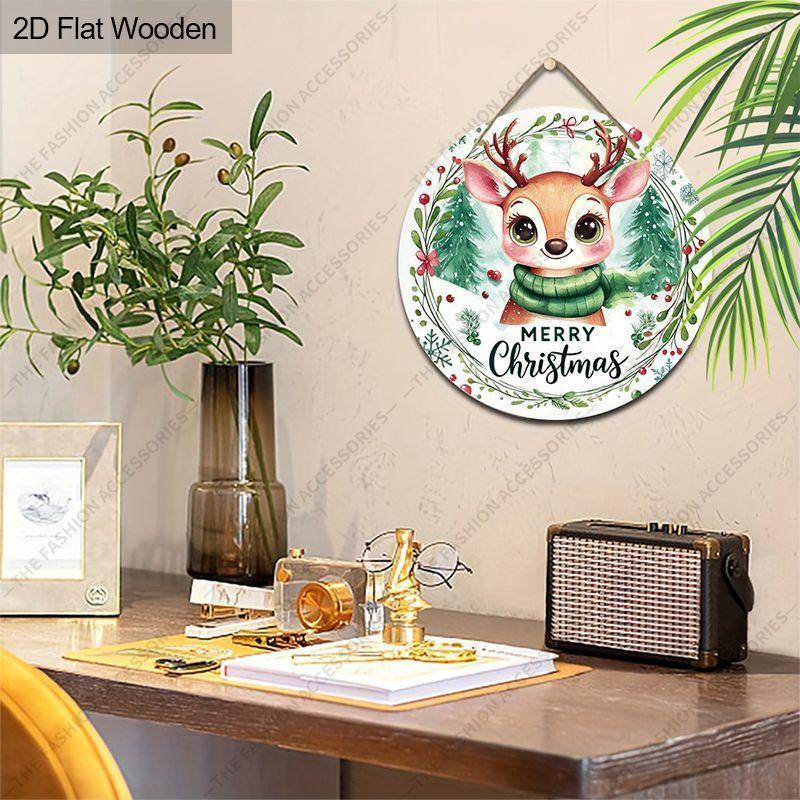 Christmas Decoration Sign,indoor Hanging decorations,2D Flat Wooden Products with Deer pattern,Christmas Gifts for Friends and Family