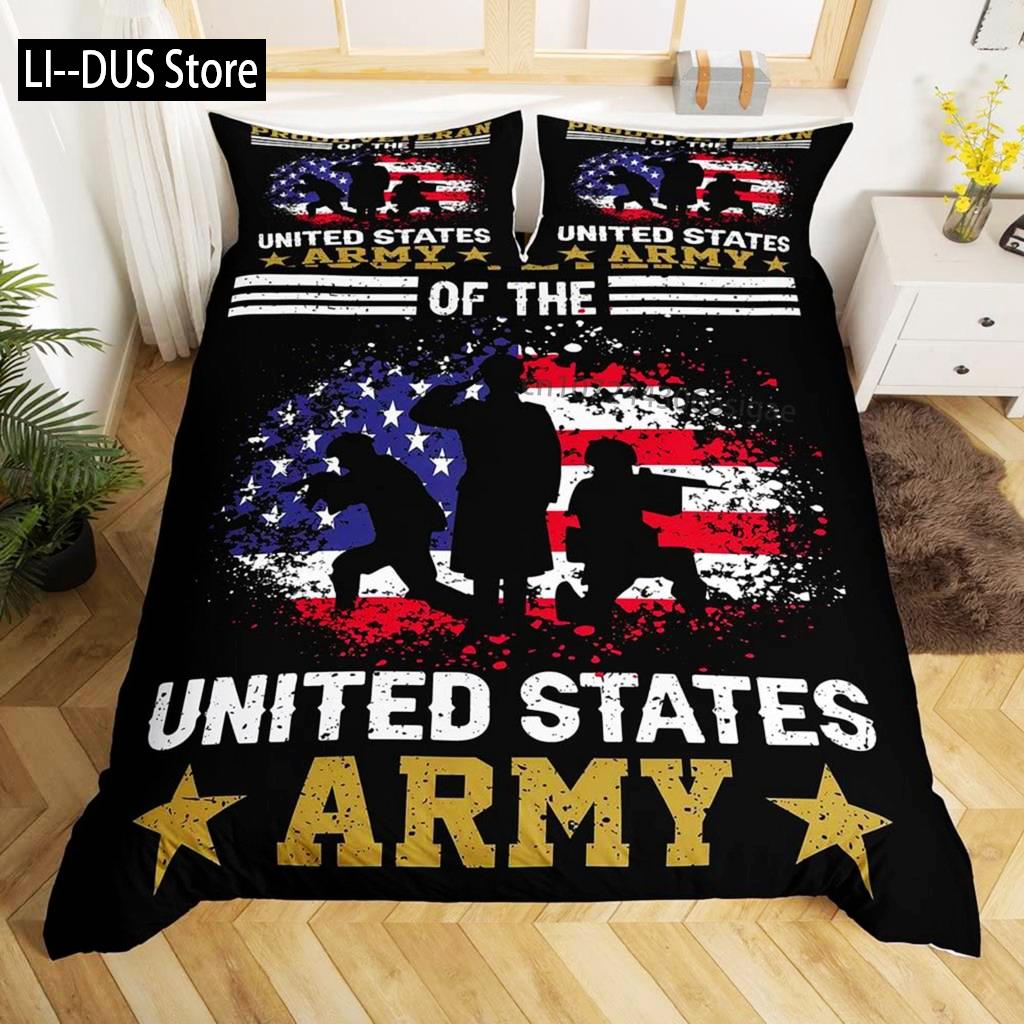 Soldier Duvet Cover Set King Size Soldier Helicopter Silhouette Bedding Set Microfiber 2/3pcs Green Black Military Quilt Cover