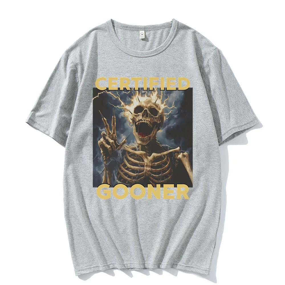 Funny Certified Gooner Skeleton Meme Graphic T-Shirt Men's Clothing Vintage Gothic Humor Short Sleeve Tshirt 100% Cotton T Shirt