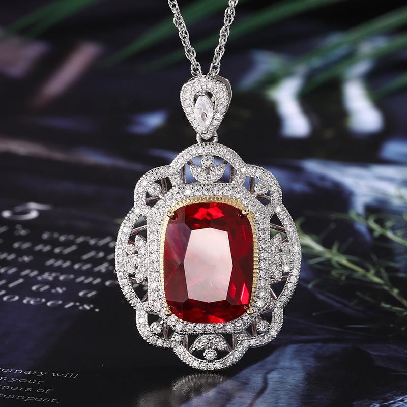 Jewelry Copper Bottom Gold-Plated Simulation Corundum Fat Rectangular Temperament Senior Pendant 15 * 20