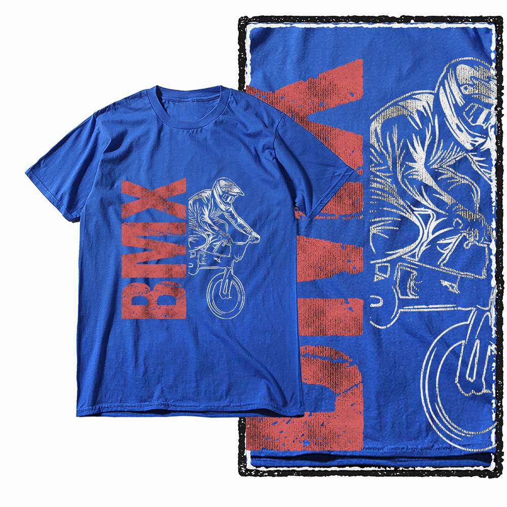 G47 Royal Blue Vintage Streetwear Cotton Men's BMX Bicycle Printed Graphic T-shirt | Big Size Cool O-neck Men's Tee Tshirt