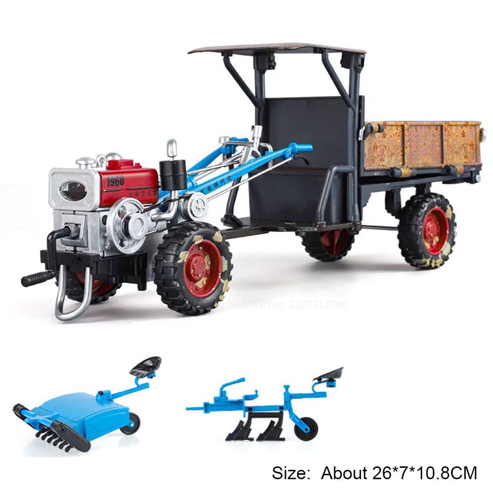 1:24 Alloy Agricultural Walking Tractors Model Cars Toy with Light Music Rear Bucket Raised Lowered Miniature Vehicle Boys Gifts