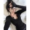 Spitzen-V-Ausschnitt Slim-Fit Damen-Langarm-T-Shirt für Frühling-Herbst, Sexy Hot Girl Stil
