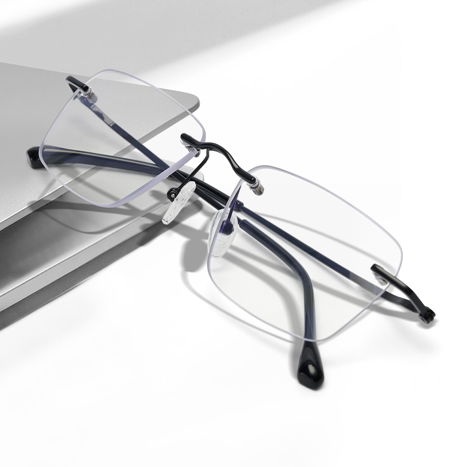 

CEETOL Rimless Reading Glasses for Men and Blue Light UV PC Designer Super Elastic Easy to Power Women, Stylish, Ultra-Thin Lenses, Blocking,