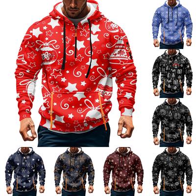 Men's Christmas Print Hooded Half-Zip Casual Sports Sweatshirt