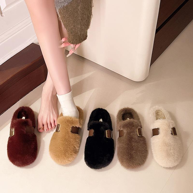 Flauschige Hausschuhe mit weicher Sohle für Damen 2025 Herbst und Winter Samt Baumwollschuhe, Slipper, Beanie-Schuhe, Baumwoll-Slipper und Halbschuhe für vor