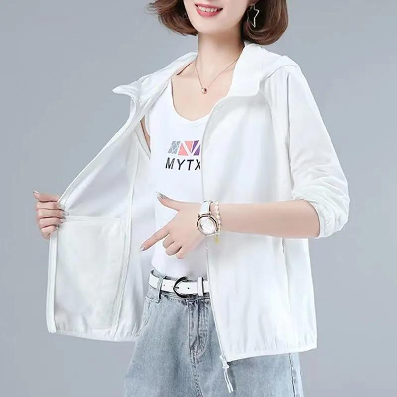 Women Sun Protection Clothing Summer Anti-Ultraviolet Coat Female Hooded Jacket Zipper Loose Outerwear