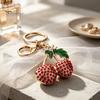 Decorative Cherry Keychain Double Rhinestone Keychain, Oil Dripping Green Leaf Fruit Compact Key Decor Car Ring, Accessories for Handbags Backpacks