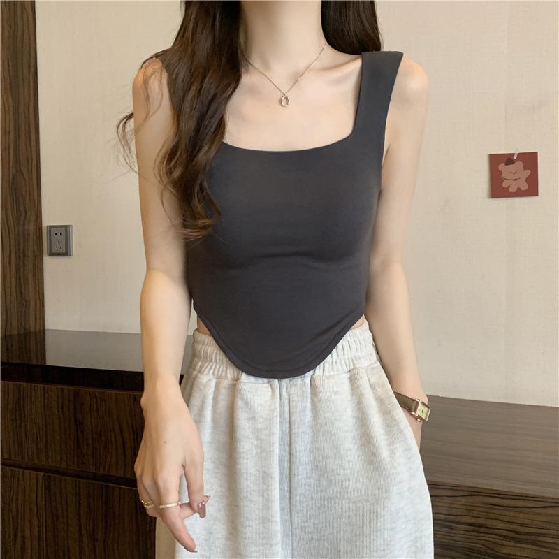 Summer Sweet Spice Girl Halter Tank Top with Chest Pad Inside and Outside Wear Wide Strap Sleeveless Top