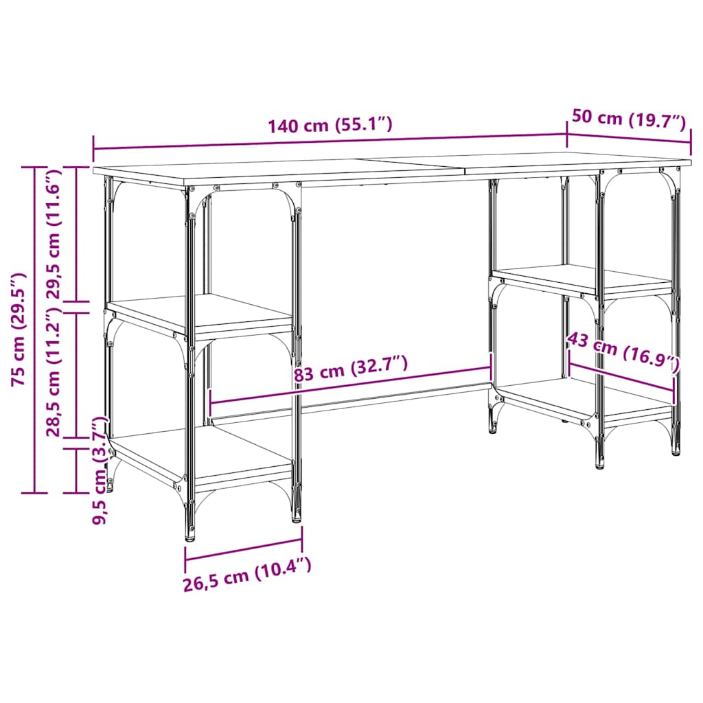 Desk with Shelf Black Oak Effect 140 x 50 x 75 cm