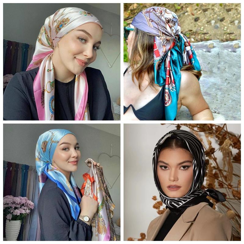 90*90cm Casualowa Moda Drukowana Flora Kwadratowe Szale Szaliki Satynowa Damska Chustka Apaszka Damska Opaska na Głowę