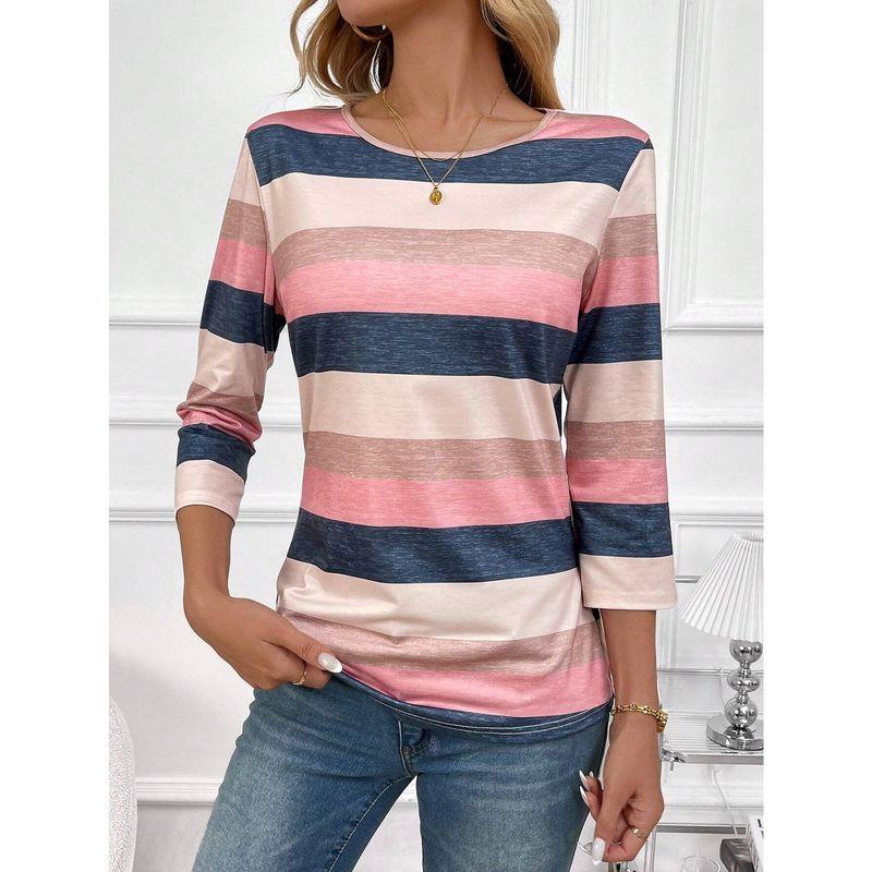 

Элегантная женская футболка премиум-класса с длинными рукавами для весны, осени и зимы, обладающая антивозрастным эффектом и скрывающая живот. Женский топ в модную полоску в стиле фэшн. Blue Powder Stripes S