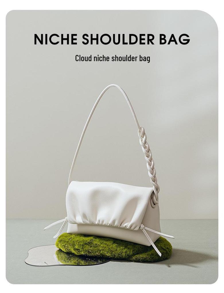 Korean Style Cloud Pleated Genuine Leather Shoulder Bag - Trendy All-Match Drawstring Messenger for Women