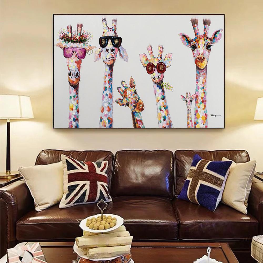 Abstract Giraffe Canvas Art Paintings On The Wall Colorful Animals Art Prints African Animals Art Pictures for Living Room Wall Background
