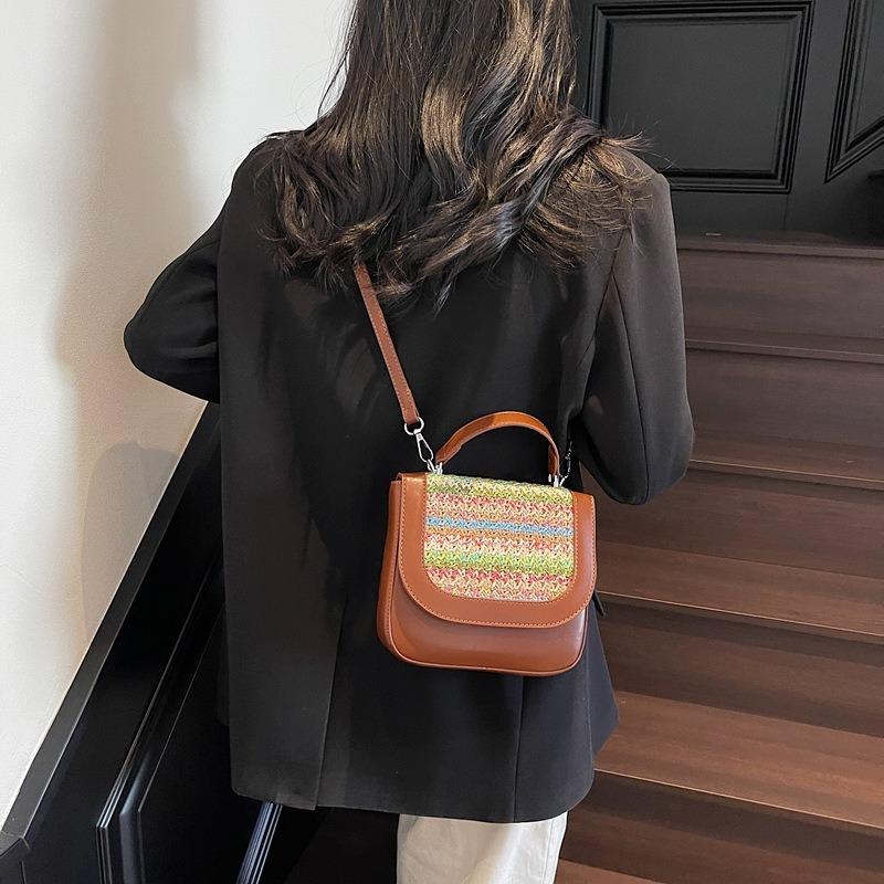 Regenbogen gewebte Tasche Damen Sommer Neu Lässig Achseltasche Strandtasche Strandtasche Umhängetasche Umhängetasche