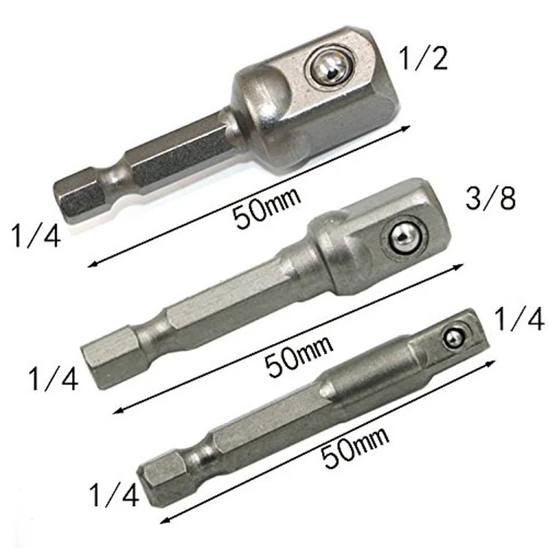 1/3 Stück Schlagschrauber-Adapter 1/4 3/8 1/2 Zoll Nuss-Treiber-Stecknüsse Sechskant-Schaft Verlängerung Für Schraubendreher-Griff Werkzeug
