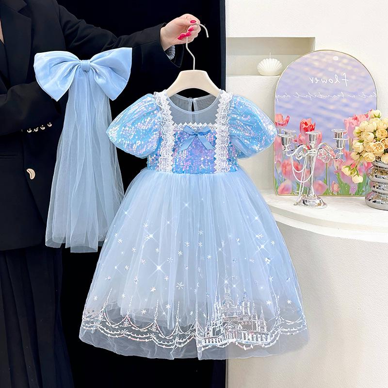Girls' Puff Sleeve Mesh Princess Dress – Fashionable Summer Style