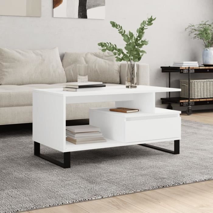 VidaXL Table basse Blanc 90x49x45 cm Bois d'ingénierie 831028