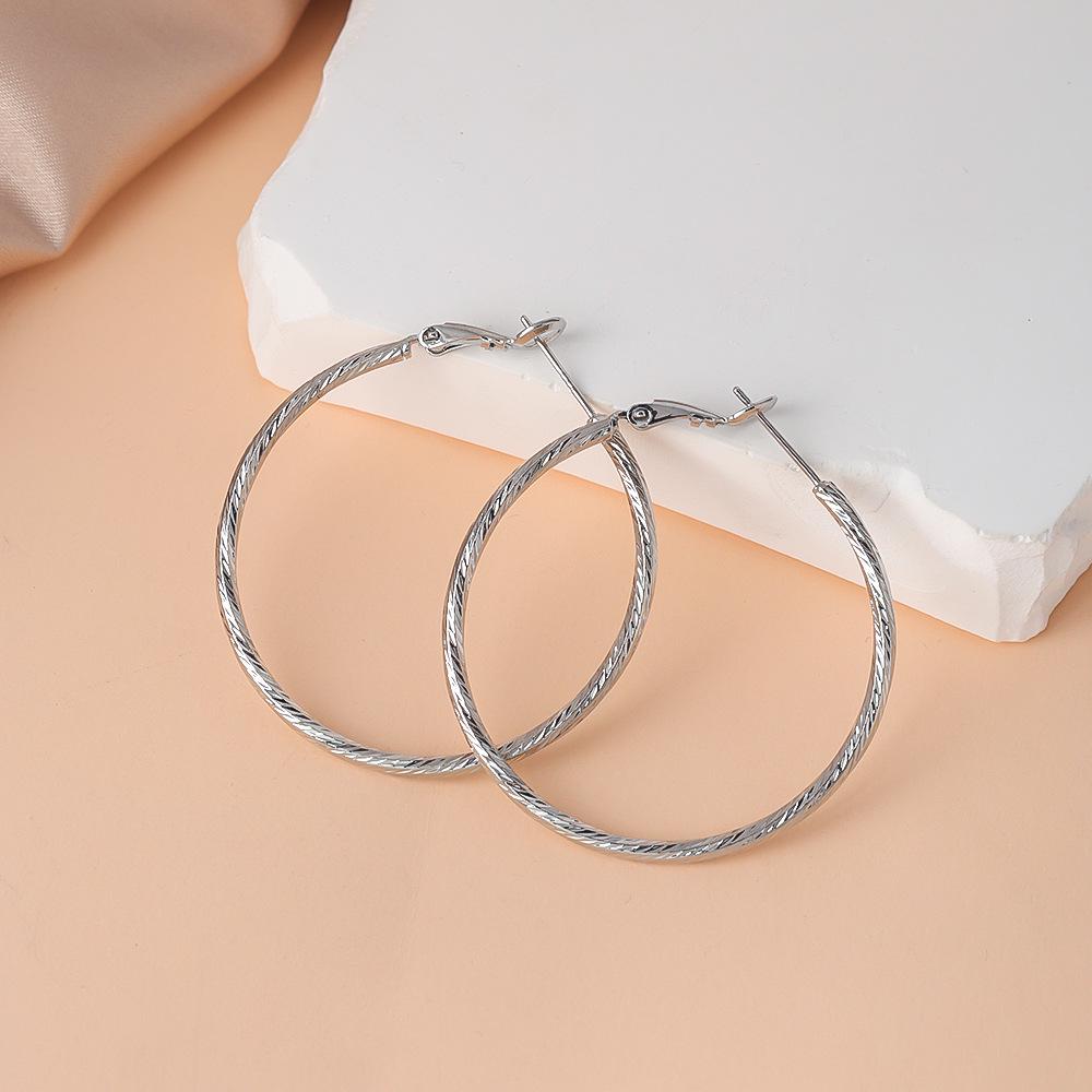 S925 Silver Needle Large Hoop Earrings for Women - Light Luxury Ear Studs, Niche Design, Exaggerated Square & Round Face Plain Hoops
