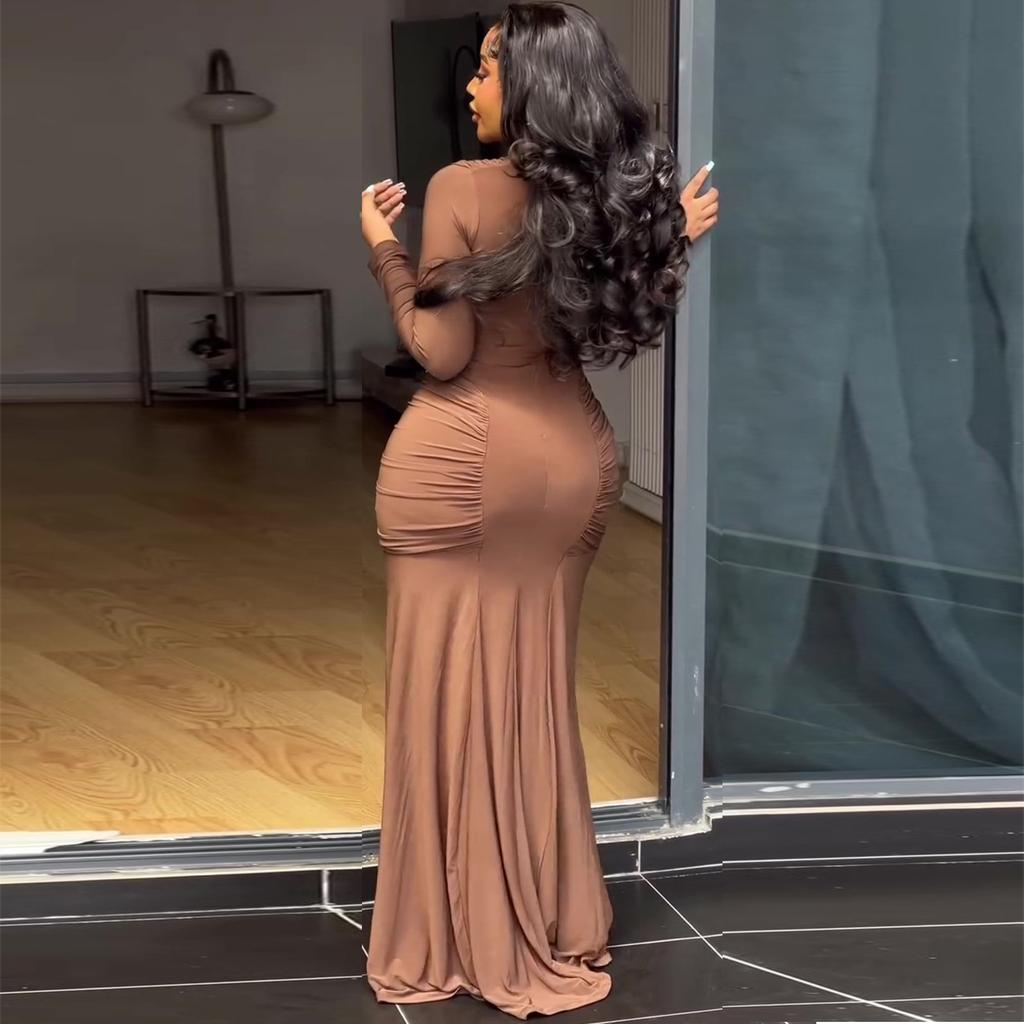 European and American Women's Clothing Summer New African Elegant Wind Asymmetrical Slanted Shoulder Pleated Hip-wrapped Dress Women
