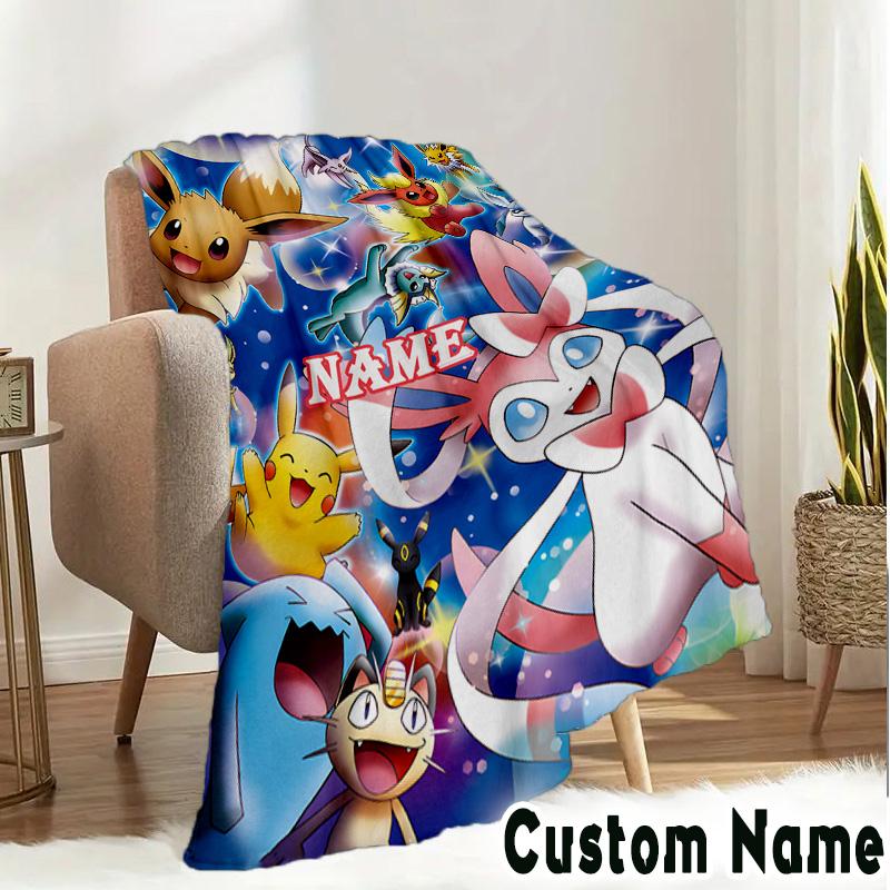 Custom Name Pok-mon Blanket Bedding Blanket Picnic Blanket for Women Men, Throw Blankets for Couch Bed, Christmas and Halloween gifts