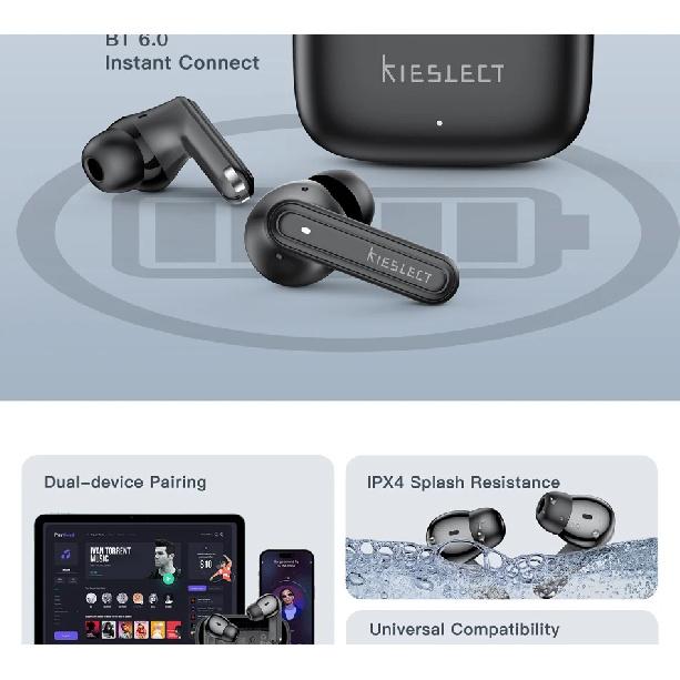 KIESLECT Adjustable Earbuds IPX4 Wireless Bluetooth 5.4 TWS Sport Earphones with Noise Reduction And AI Assistant Waterproof