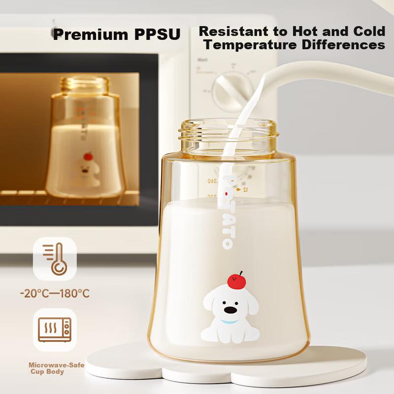 Potato Children PPSU Direct Drinking Straw Cup Milk Cup Kindergarten School Start Over 2 Years Old 360ml Sorbet White