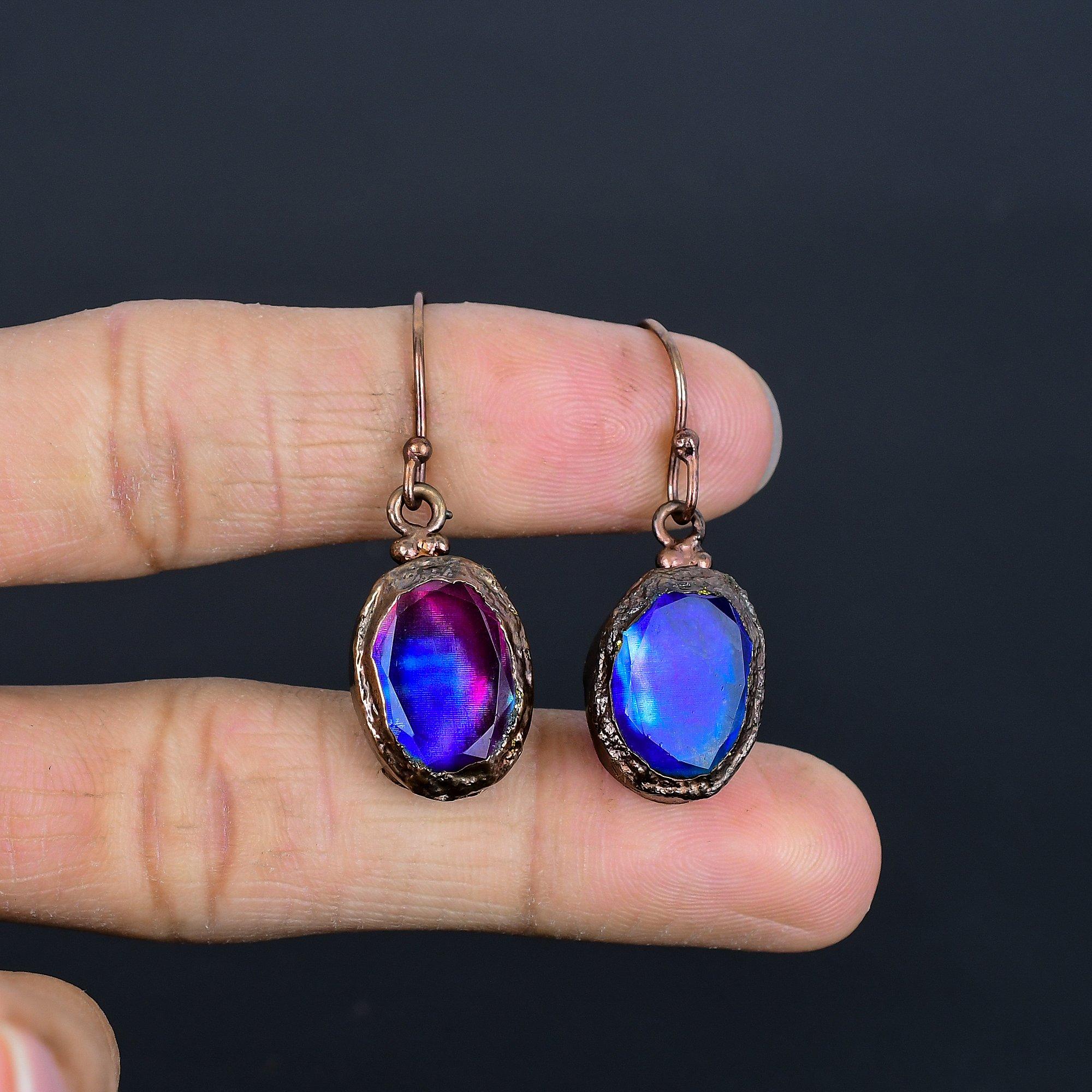 

Серьги с аммолитом, Ювелирные изделия из драгоценных камней, Медные гальваноформованные серьги ручной работы, Ювелирные изделия новейшего дизайна