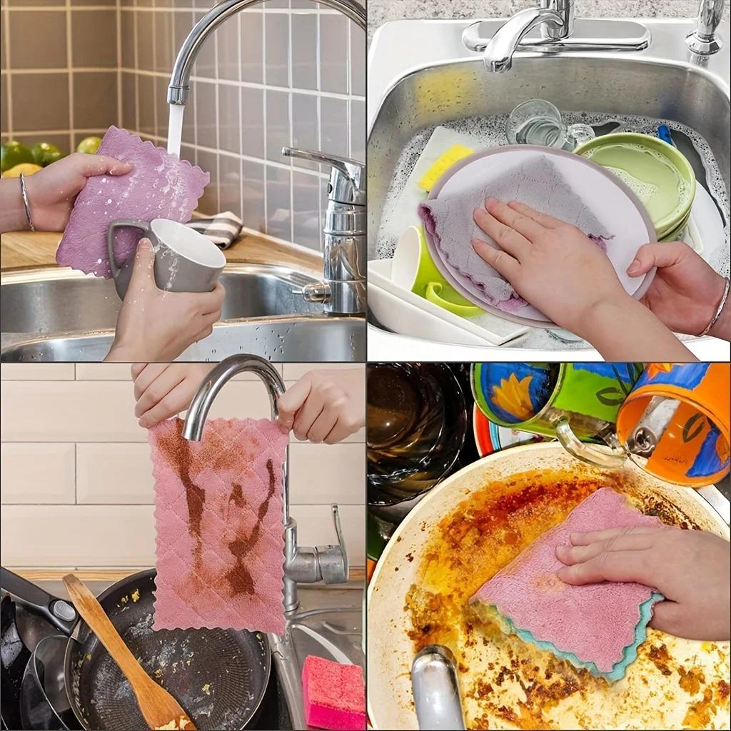 10-20pcs Microfiber Dish Cloths Multi Purpose Dishwashing Towels For Tableware Double Sided Cleaning Rags Kitchen Accessories