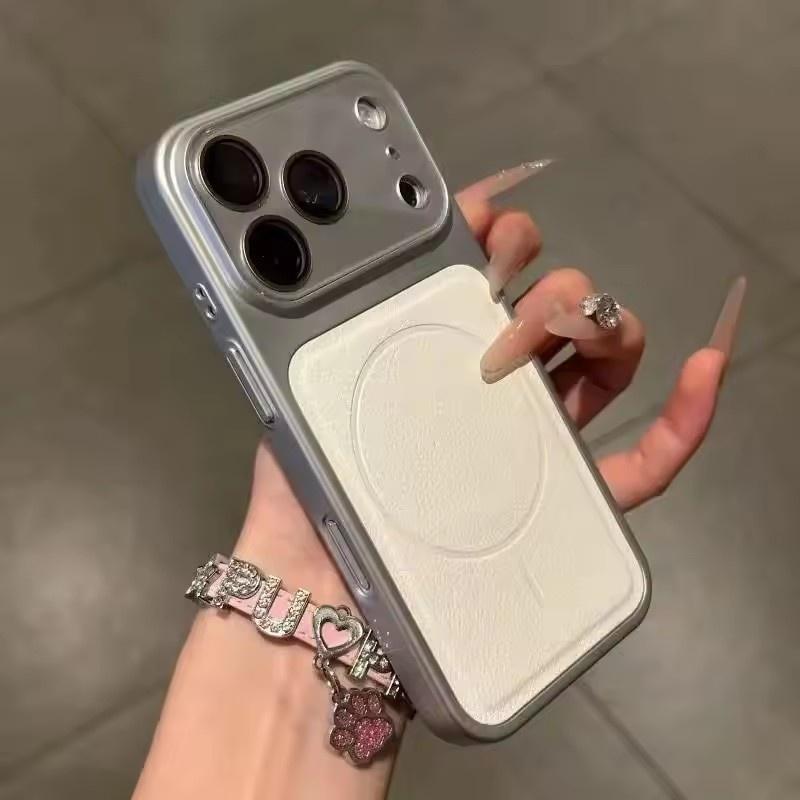 

Роскошный чехол для телефона с текстурой личи для iPhone 17 16 15 14 13 Pro Max 17Pro Для Magsafe Магнитная защитная крышка для камеры iPhone 17 Pro Max белый