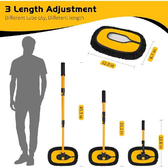 Ordenado 15°Curved Car Wash Brush With Long Handle, 43" Car Cleaning Brush With Extension Pole, Microfiber RV Wash Mop Scratch-Free, Exterior Washer