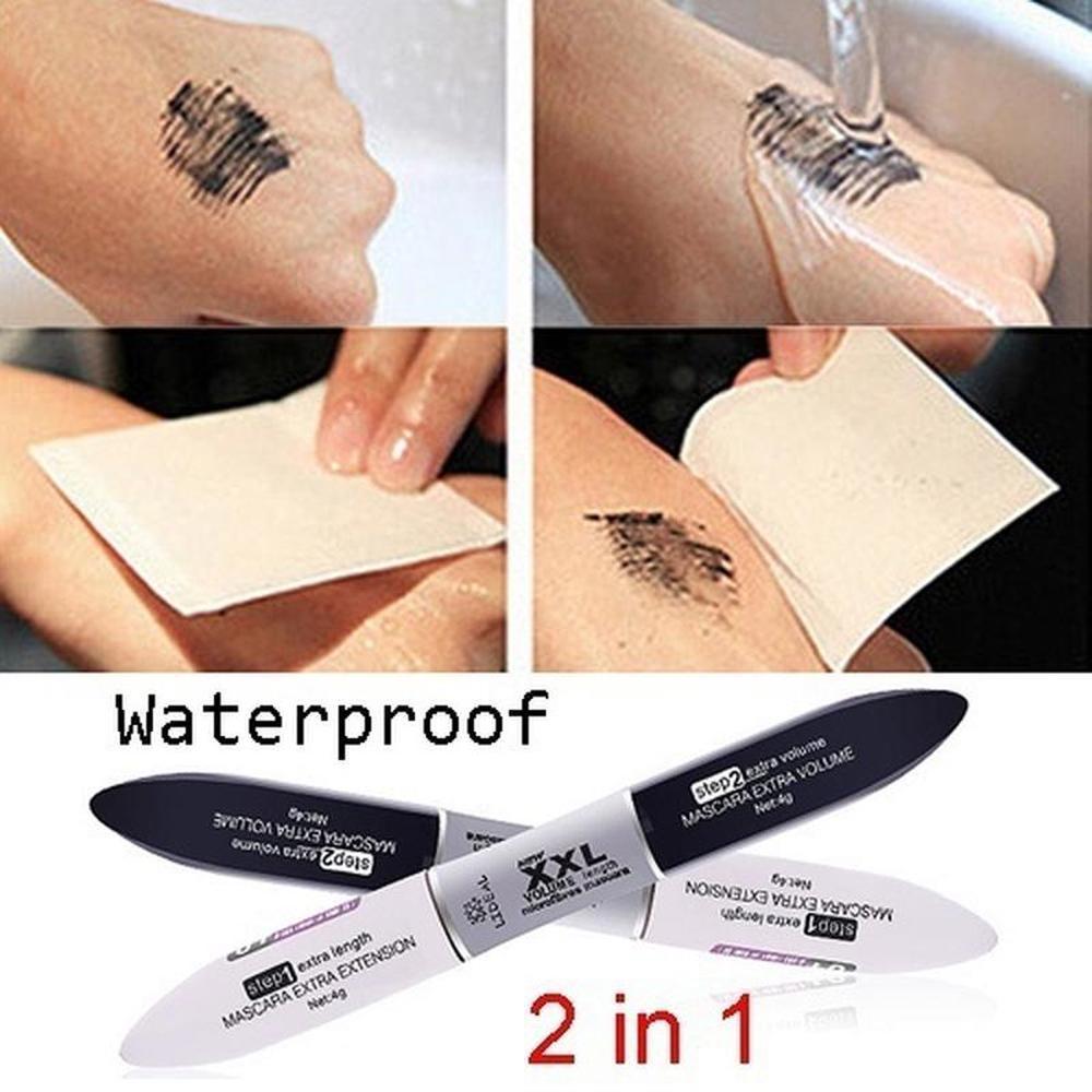 Mascara nero 2 IN 1 Volume in fibra di seta impermeabile Doppio effetto Trucco occhi arricciacapelli a lunga durata