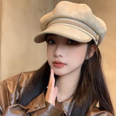 Nuevo sombrero octogonal con visera de piel sintética para mujer, estilo retro, gorra de niño, gorra de pintor, para circunferencia de cabeza grande, boina