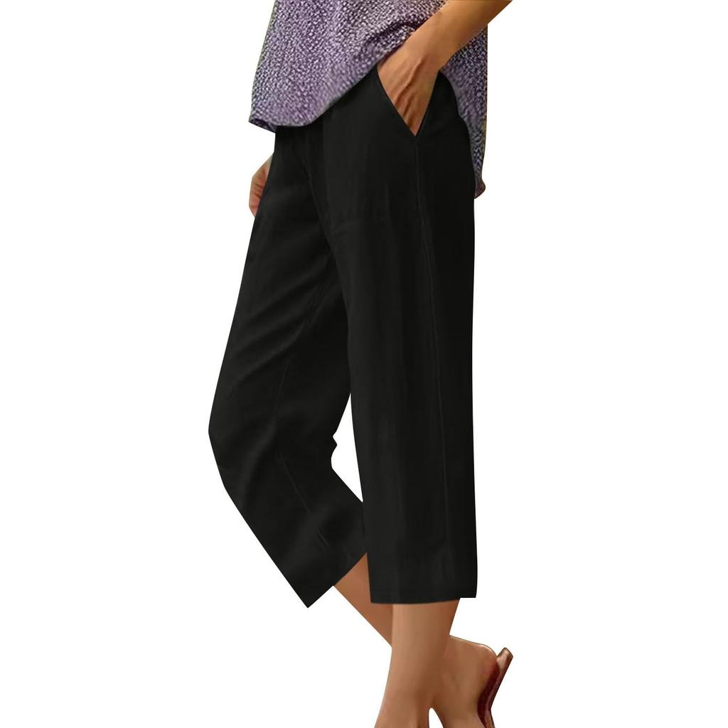 Pantaloni de damă la modă, de culoare solidă, cu talie elastică, cu buzunar drept, până la gamba