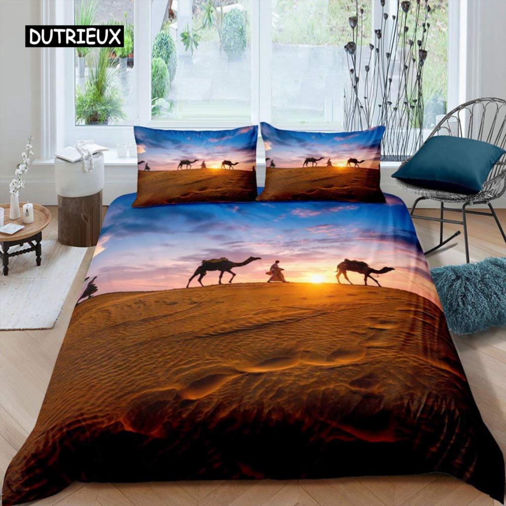 Camel Duvet Cover Set Sunset Desert Adventure Tehme Quilt Cover King Size Wildlife Animal Bedding Set for Children Teens Young