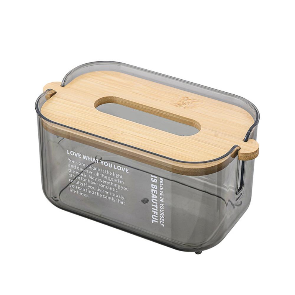 

Large Capacity Automatic Descent Tissue Box Bamboo Lid Tissue Holder New Paper Towel Storage Box чорний