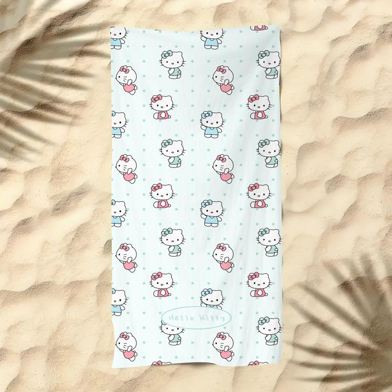 Cute Cartoon Kitten Printed Microfiber Beach Towel Quick Dry Soft Bath Towel For Kids Seaside Swimming