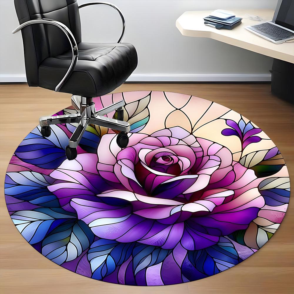 1pc Rose StainedGlass Office Round Area Rug, Indoor Mat Suitable ForOffice, Under Office Chairs Bedroom Living Room Home Decor, Room Deco  D091
