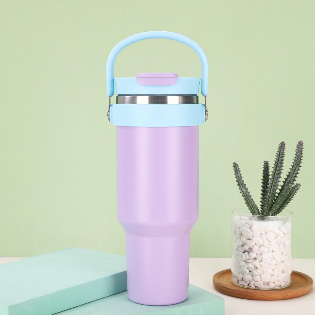 Simple Portable Stainless Steel Thermos Cup Large Capacity Double Vacuum Ice Bullock Cup with Straw Double Drinking Cup