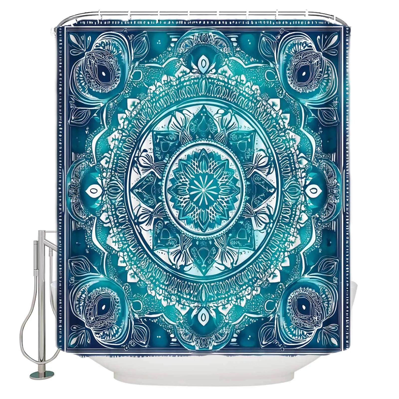 

Retro National Blue Style Shower Curtains Waterproof Bath Curtains Home Decor Modern Luxury Bathroom Curtain W90xH180cm