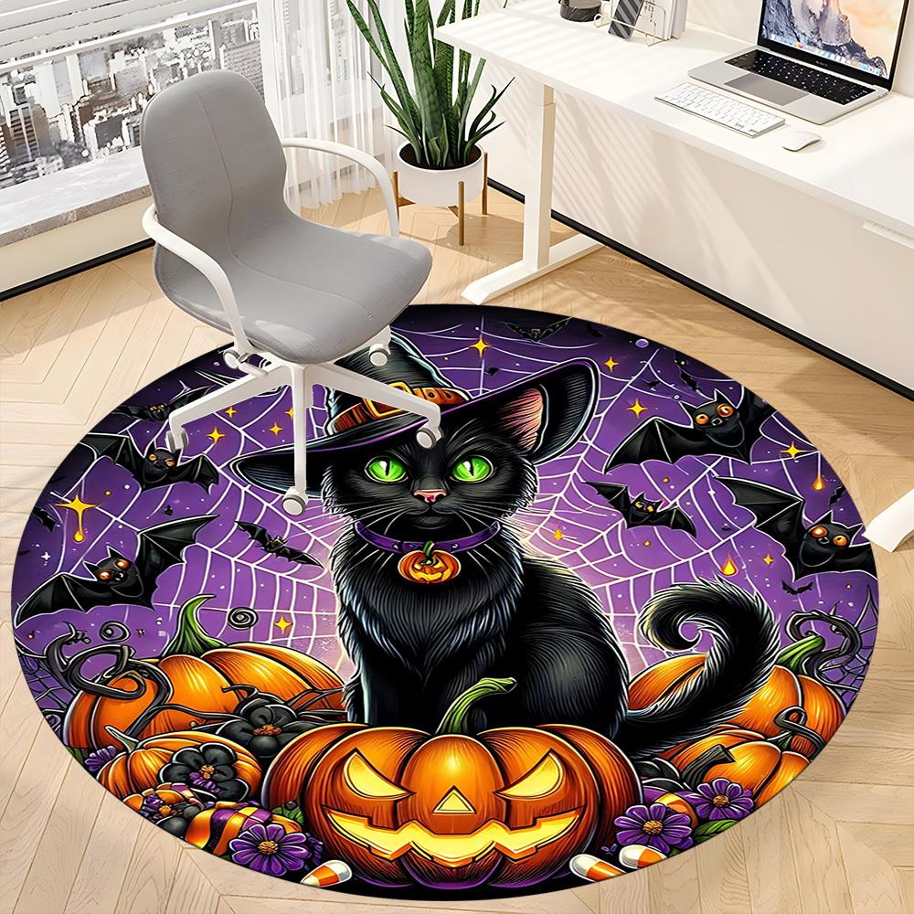 1pc Halloween Cat Chair Carpet for Office, Round Non-Slip Durable Large Size Office Carpet, Suitable for Office, Beautiful Decoration
