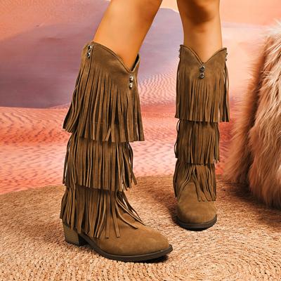 2026 New High Boots Women Bohemian Flock Mid-Calf Boots Wedge Booties Autumn Winter Ethnic Casual Shoes