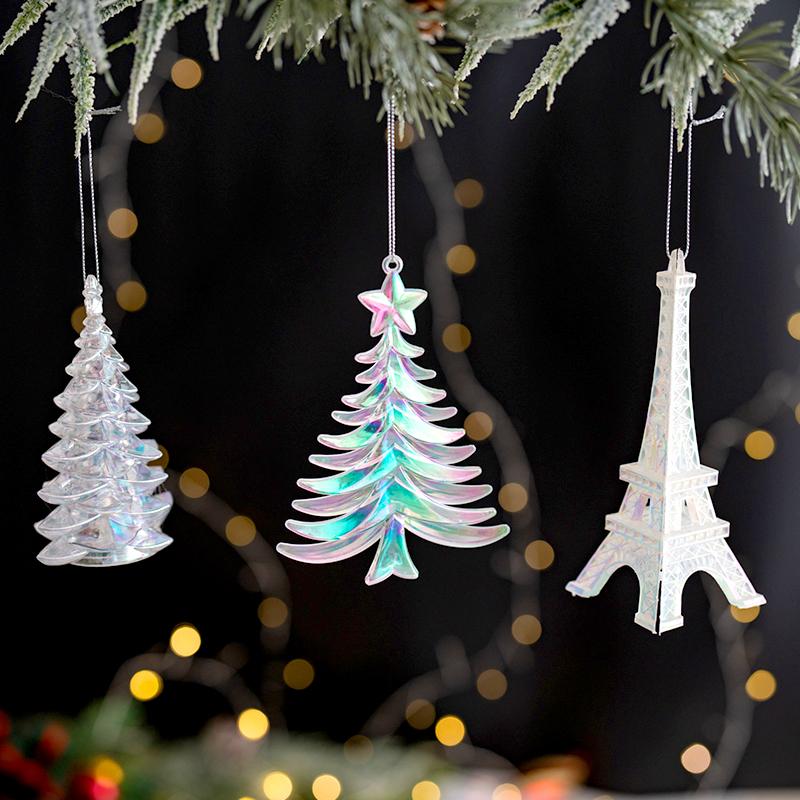 1Pc Acrylic Various Styles Christmas Simulation Modeling Colorful Pendant Transparent Christmas Tree Pendants Crystal Clear