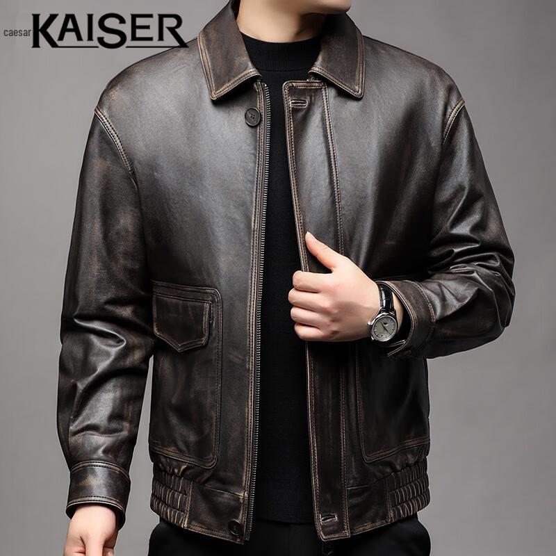 Caesar Men's Genuine Sheepskin Lapel Leather Jacket KS83507