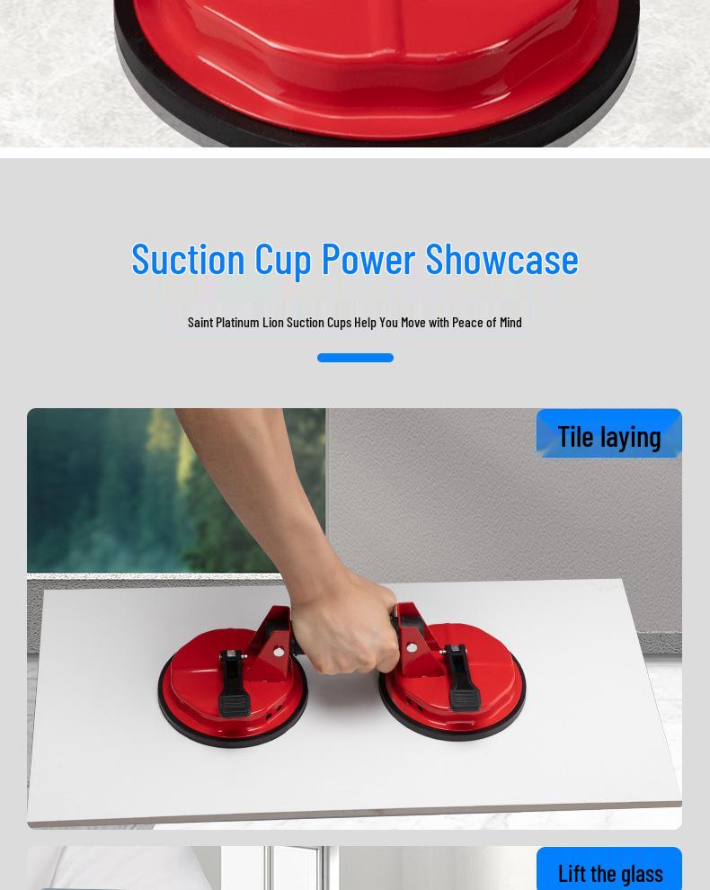 Heavy-Duty Glass Suction Cup with Thickened Aluminum Handle for Tiles, Marble, and Floors