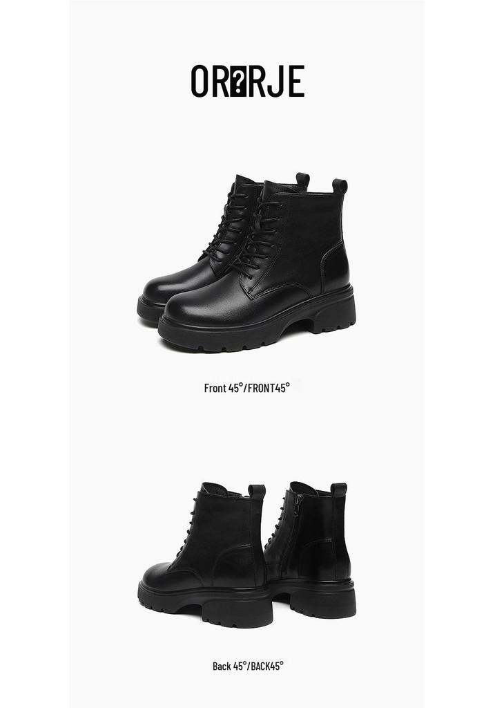 Red Dragonfly Women's British Style Real Leather Winter Boots Thick-Soled Velvet Short Martin Boots, 2024 New Arrivals